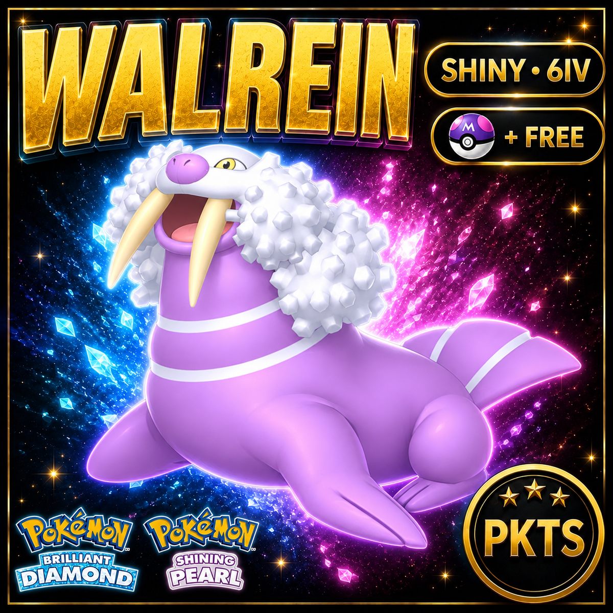 Shiny Walrein for Pokémon Brilliant Diamond & Shining Pearl (BDSP), 6IV, PKTS.