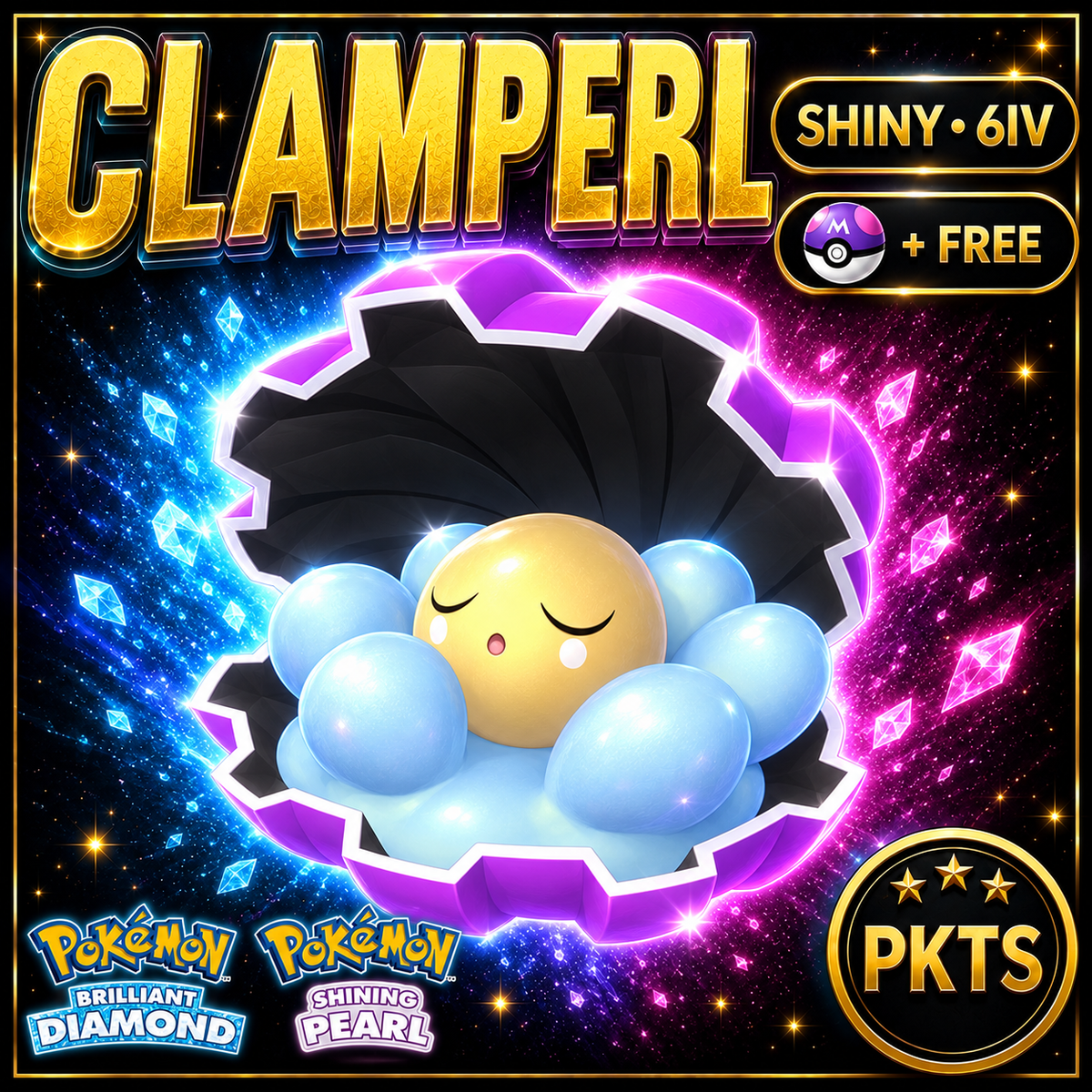Shiny Clamperl for Pokémon Brilliant Diamond & Shining Pearl (BDSP), 6IV, PKTS.