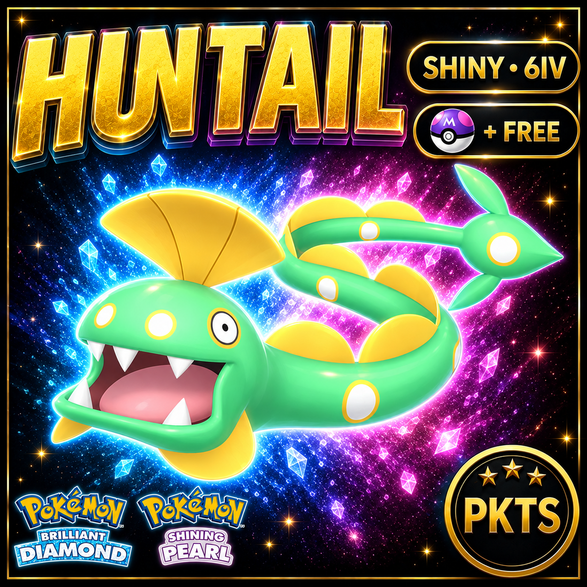Shiny Huntail for Pokémon Brilliant Diamond & Shining Pearl (BDSP), 6IV, PKTS.