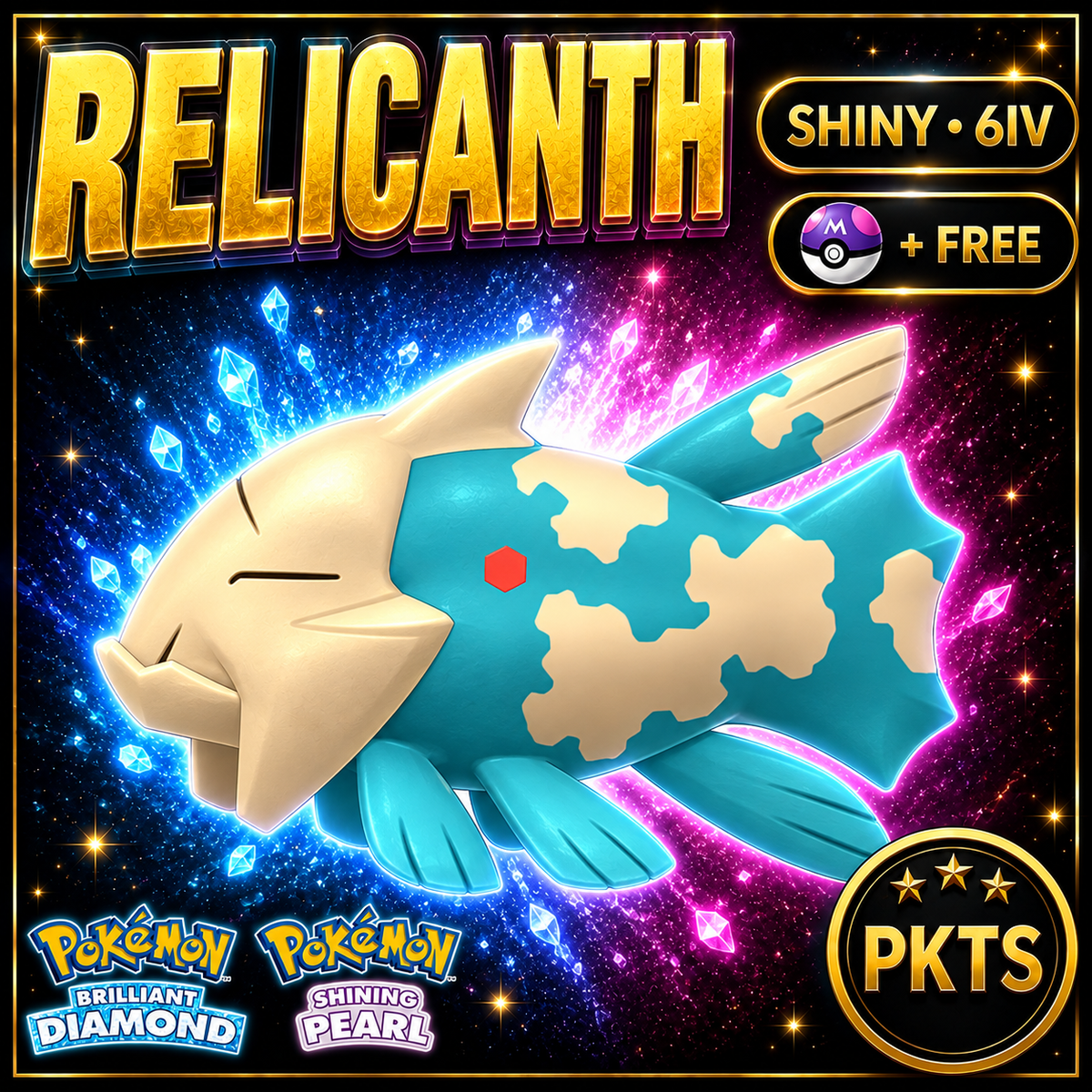 Shiny Relicanth for Pokémon Brilliant Diamond & Shining Pearl (BDSP), 6IV, PKTS.
