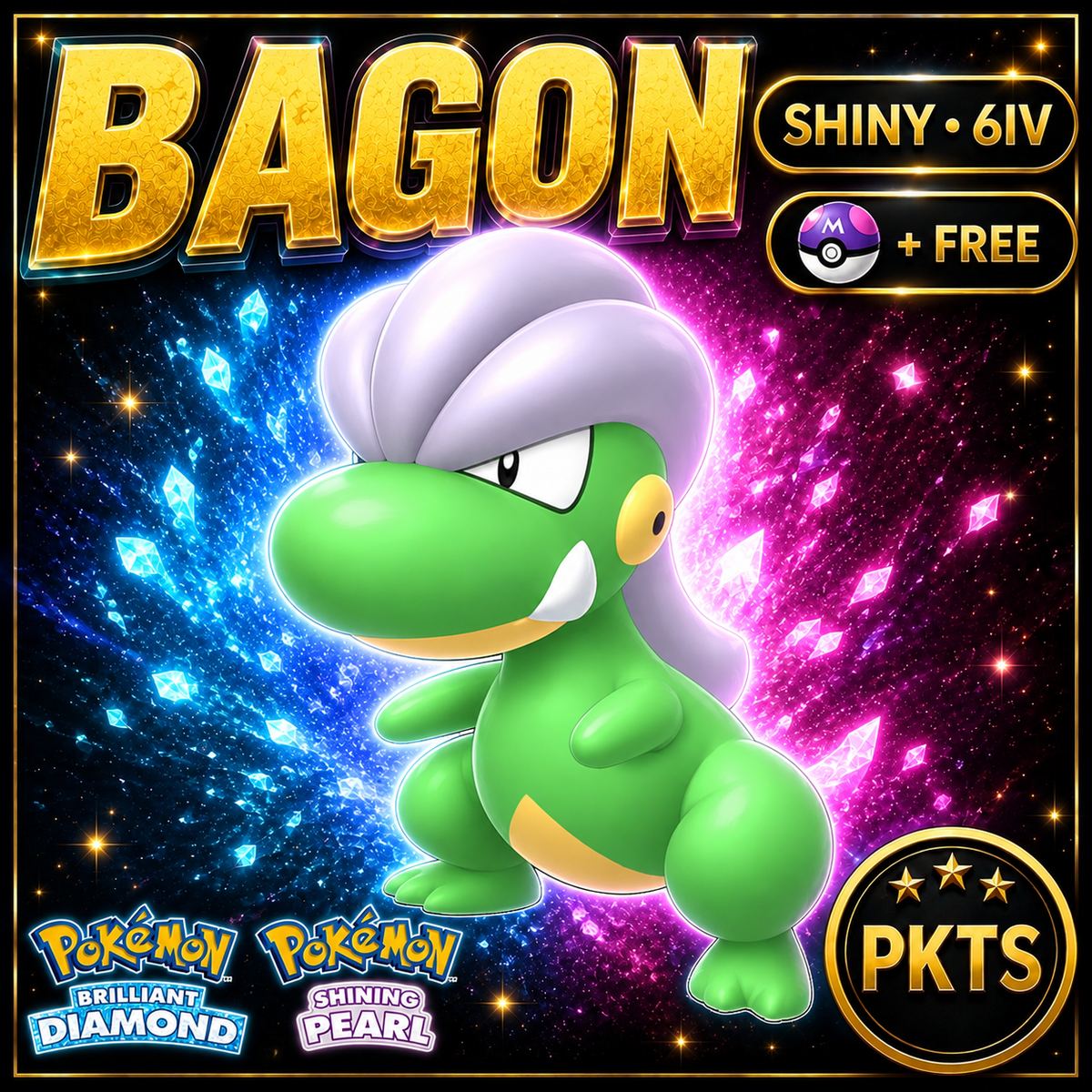 Shiny Bagon for Pokémon Brilliant Diamond & Shining Pearl (BDSP), 6IV, PKTS.