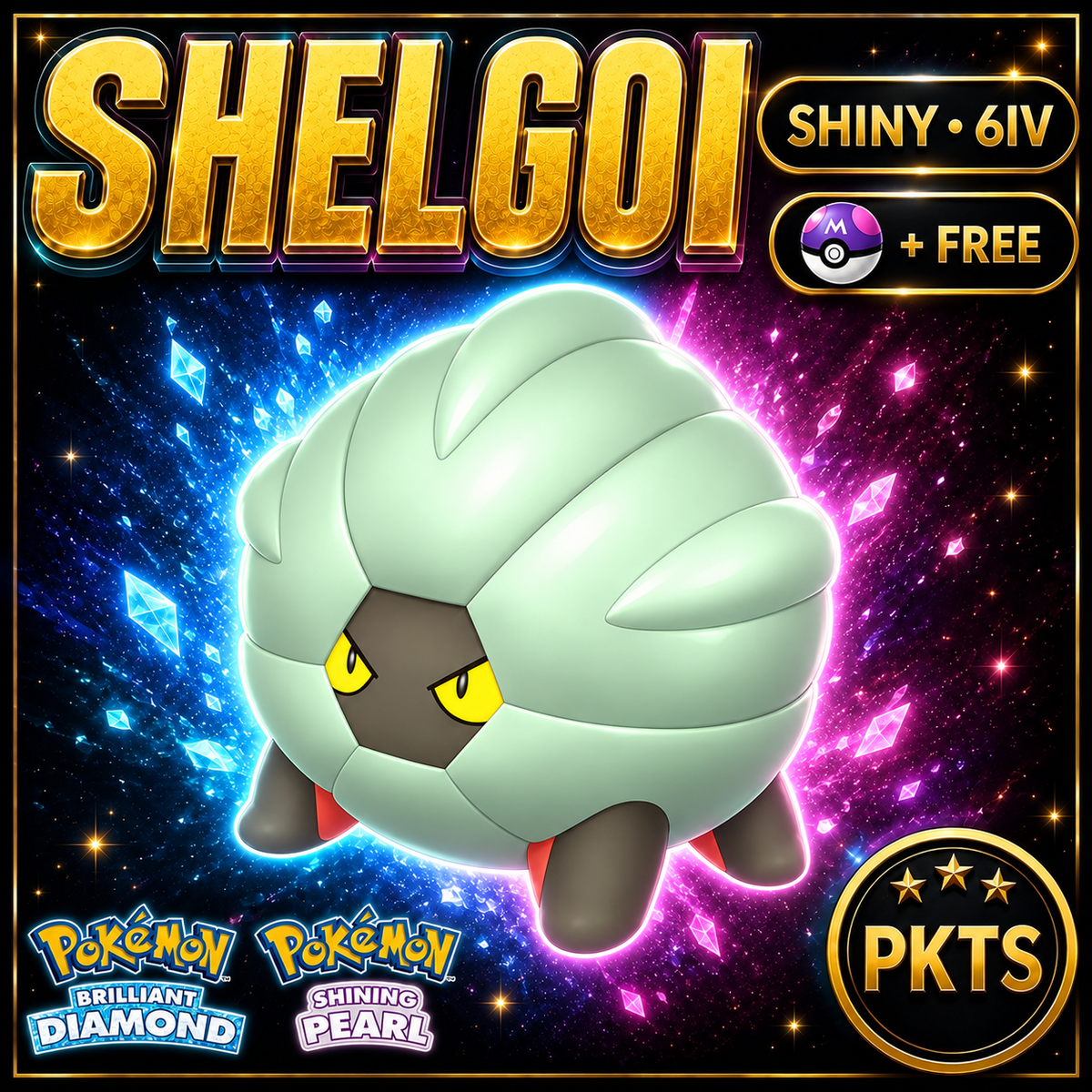 Shiny Shelgon for Pokémon Brilliant Diamond & Shining Pearl (BDSP), 6IV, PKTS.