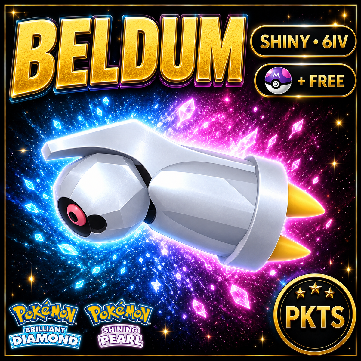 Shiny Beldum for Pokémon Brilliant Diamond & Shining Pearl (BDSP), 6IV, PKTS.