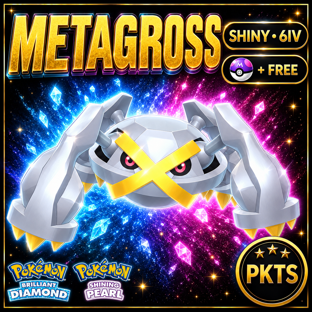 Shiny Metagross for Pokémon Brilliant Diamond & Shining Pearl (BDSP), 6IV, PKTS.