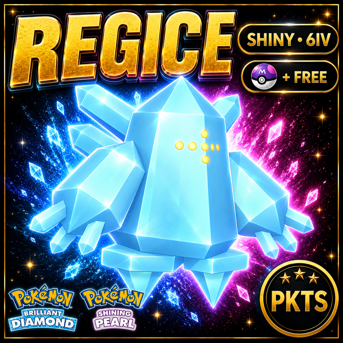 Shiny Regice for Pokémon Brilliant Diamond & Shining Pearl (BDSP), 6IV, PKTS.