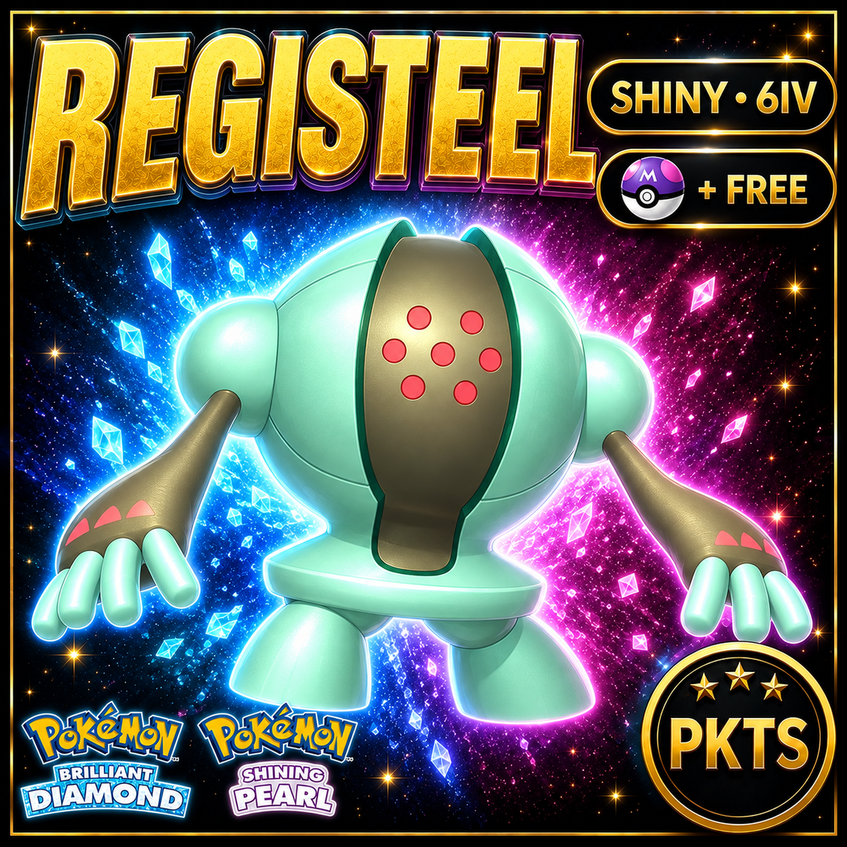 Shiny Registeel for Pokémon Brilliant Diamond & Shining Pearl (BDSP), 6IV, PKTS.