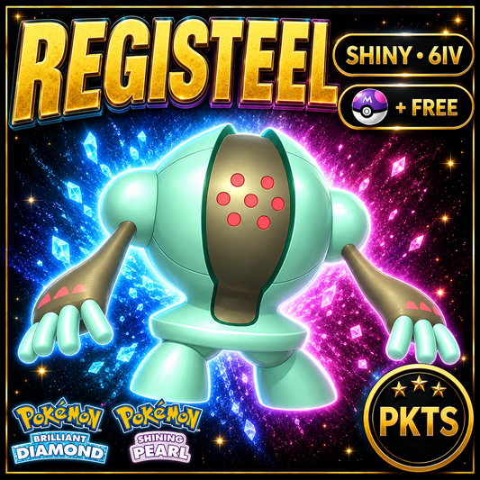 Shiny Registeel for Pokémon Brilliant Diamond & Shining Pearl (BDSP), 6IV, PKTS.