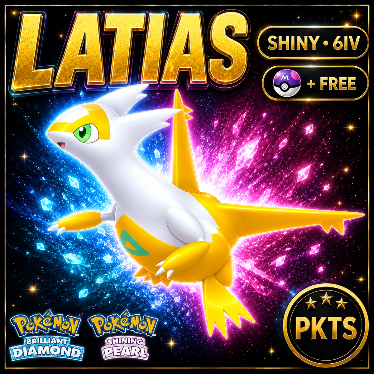 Shiny Latias for Pokémon Brilliant Diamond & Shining Pearl (BDSP), 6IV, PKTS.