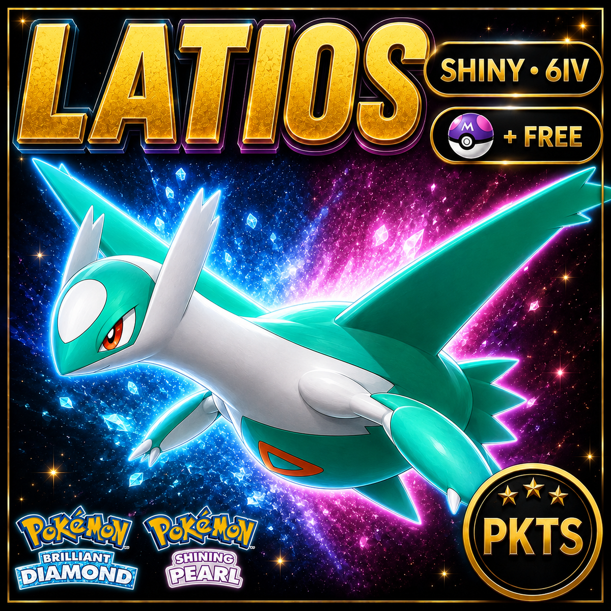 Shiny Latios for Pokémon Brilliant Diamond & Shining Pearl (BDSP), 6IV, PKTS.