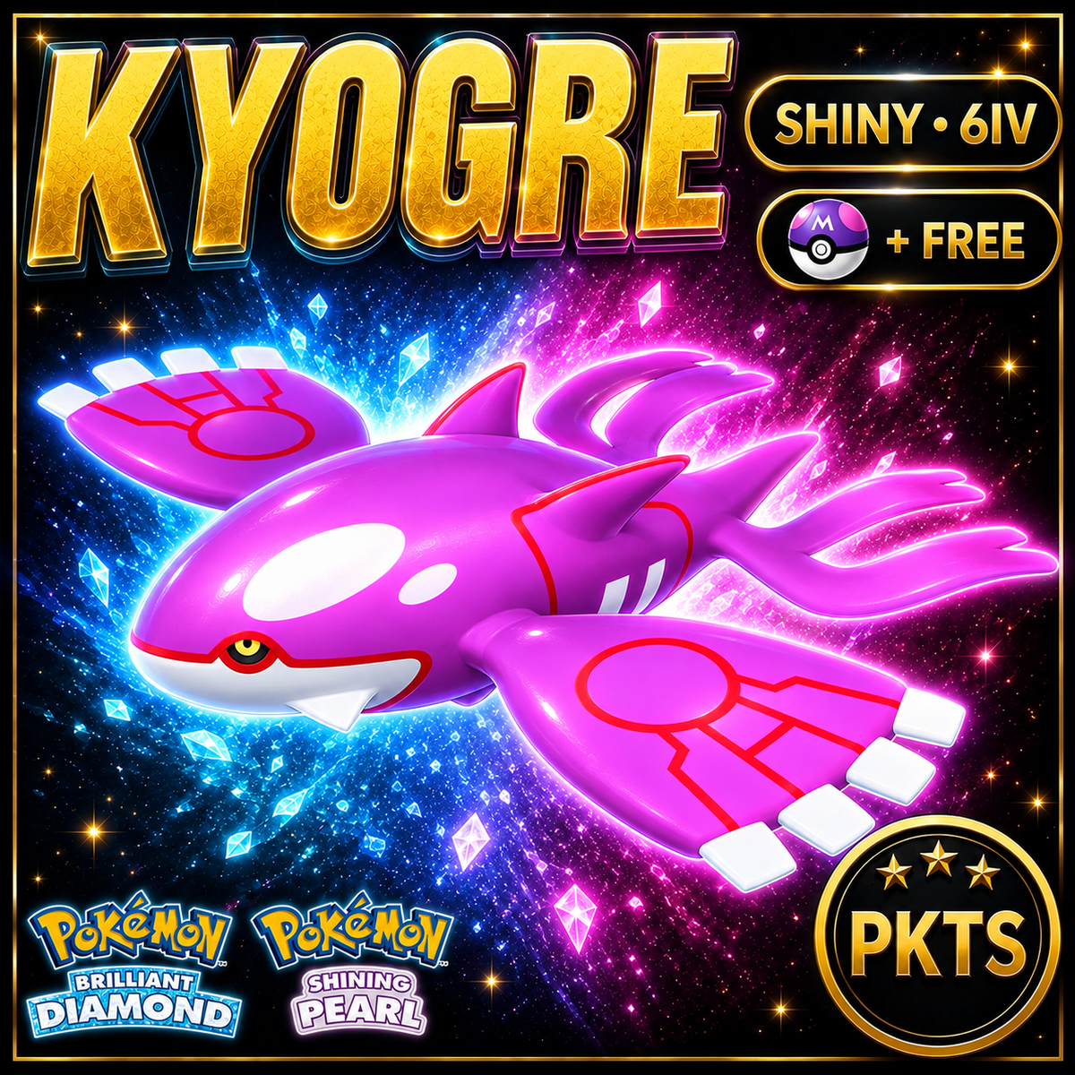 Shiny Kyogre for Pokémon Brilliant Diamond & Shining Pearl (BDSP), 6IV, PKTS.