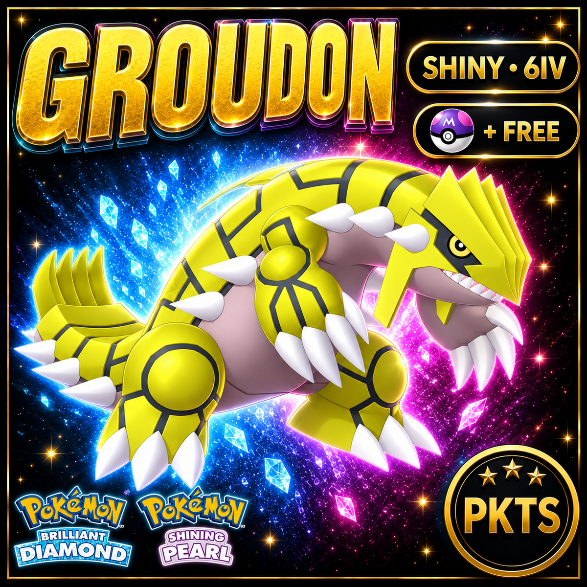Shiny Groudon for Pokémon Brilliant Diamond & Shining Pearl (BDSP), 6IV, PKTS.