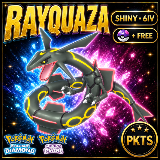 Shiny Rayquaza for Pokémon Brilliant Diamond & Shining Pearl (BDSP), 6IV, PKTS.
