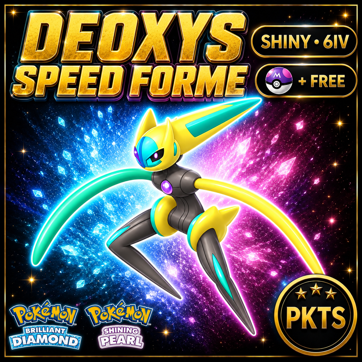 Shiny Deoxys Speed Forme for Pokémon Brilliant Diamond & Shining Pearl (BDSP), 6IV, PKTS.