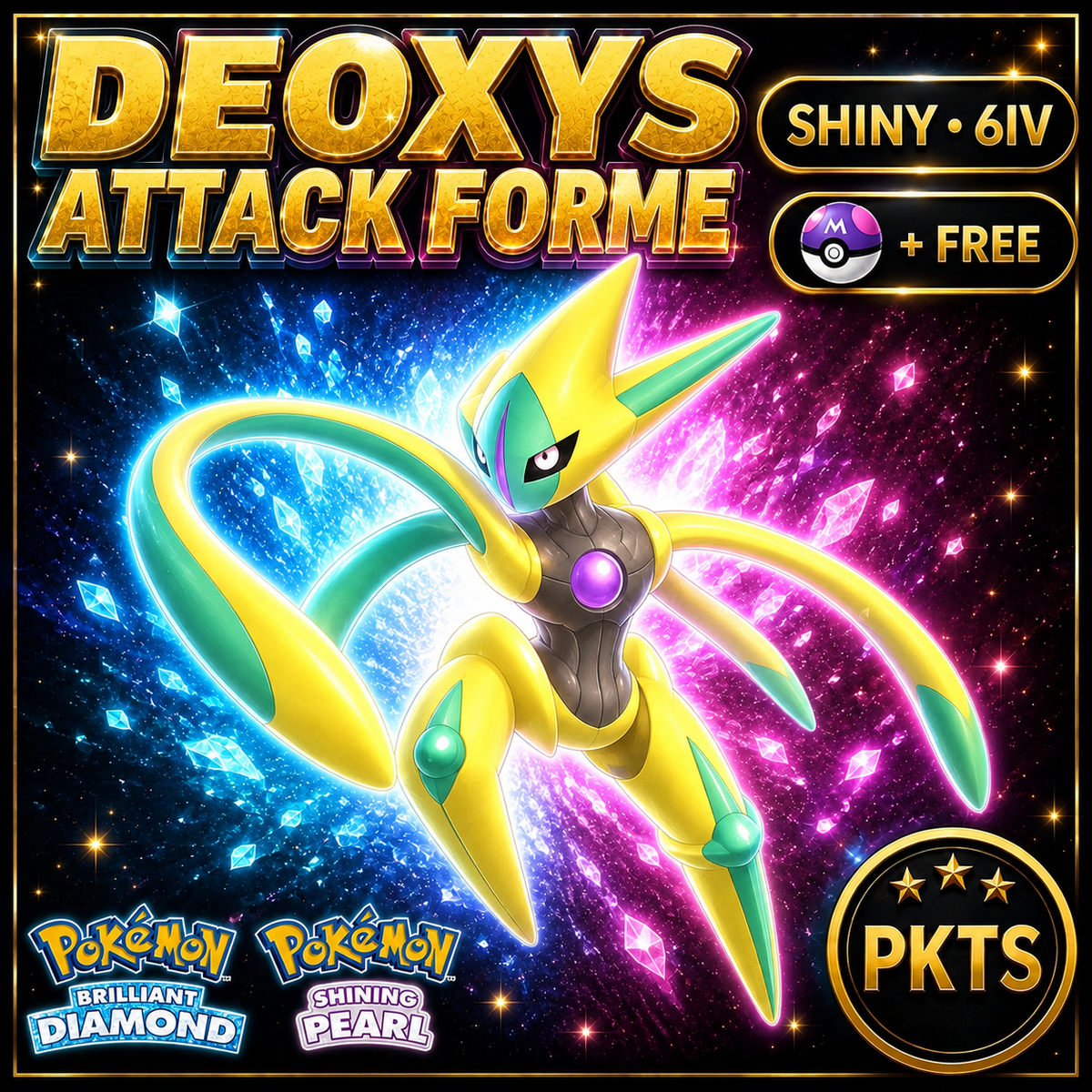 Shiny Deoxys Attack Forme for Pokémon Brilliant Diamond & Shining Pearl (BDSP), 6IV, PKTS.