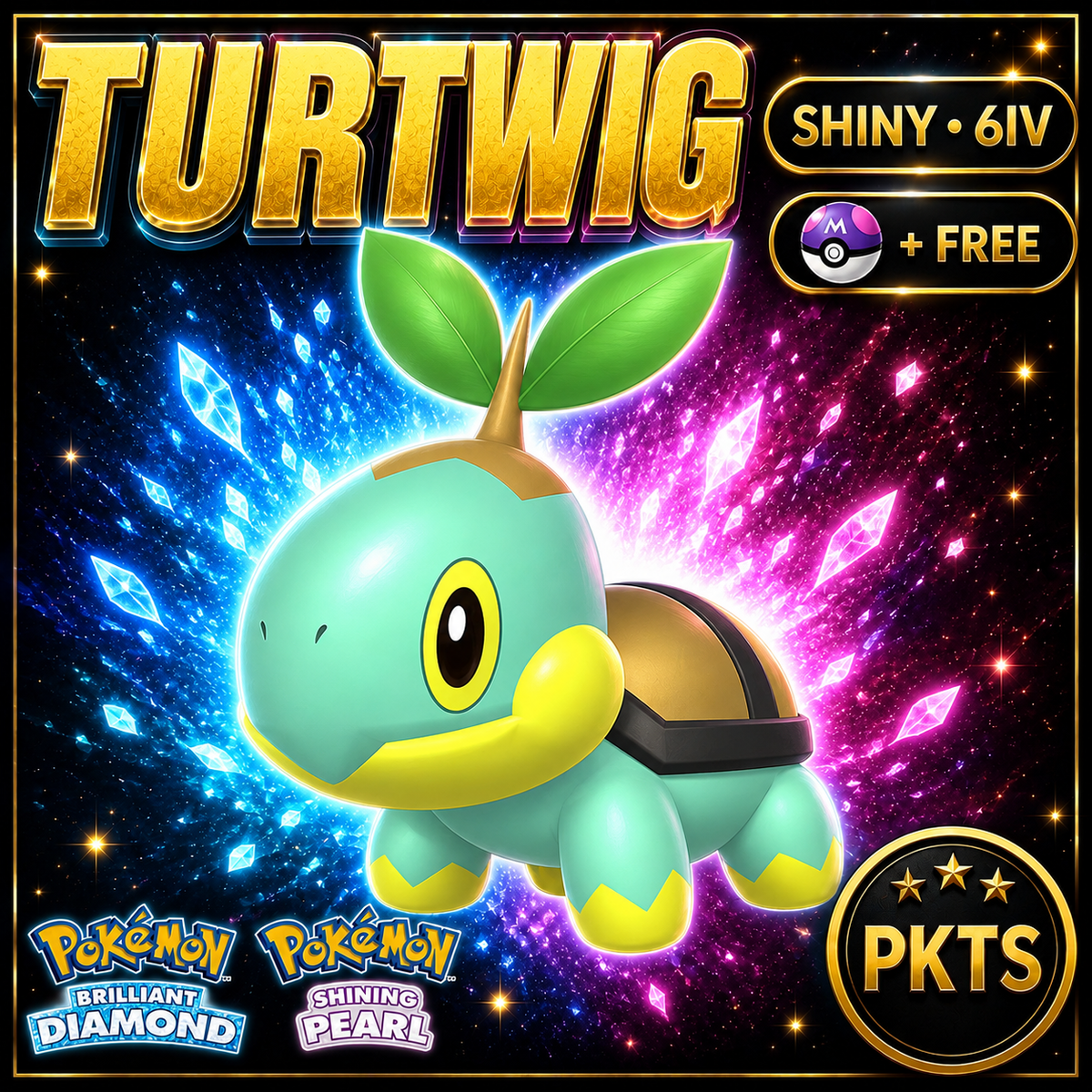 Shiny Turtwig for Pokémon Brilliant Diamond & Shining Pearl (BDSP), 6IV, PKTS.
