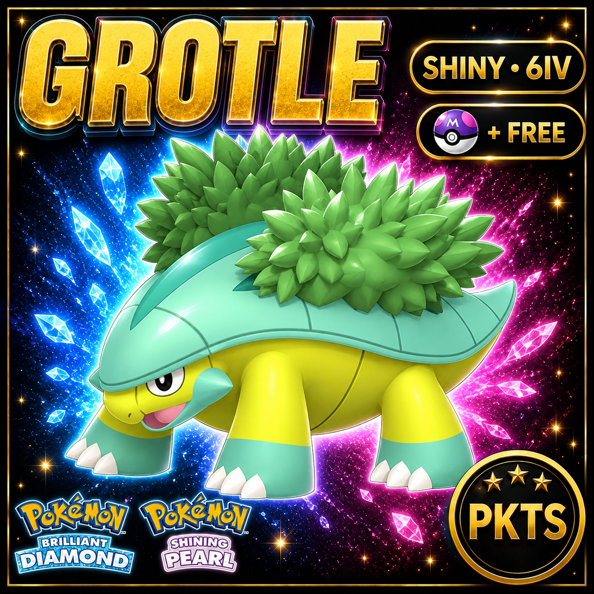 Shiny Grotle for Pokémon Brilliant Diamond & Shining Pearl (BDSP), 6IV, PKTS.