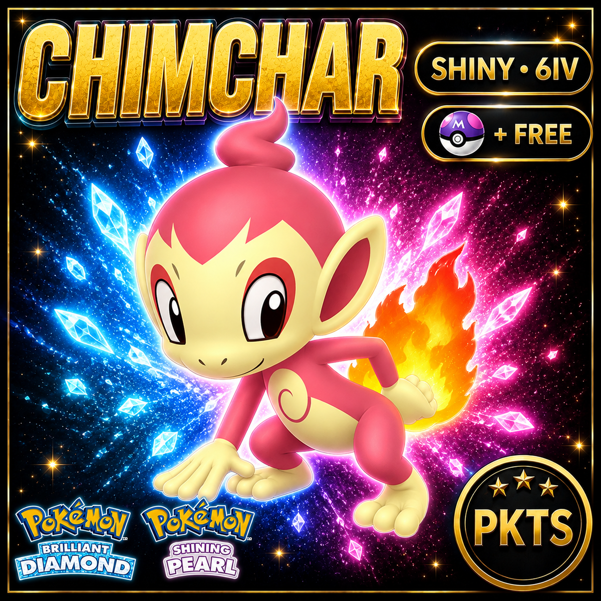 Shiny Chimchar for Pokémon Brilliant Diamond & Shining Pearl (BDSP), 6IV, PKTS.