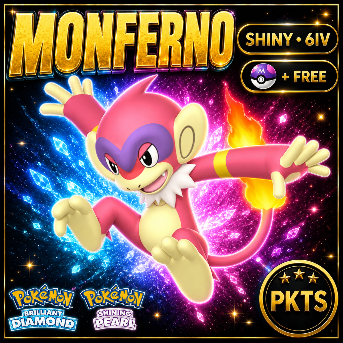 Shiny Monferno for Pokémon Brilliant Diamond & Shining Pearl (BDSP), 6IV, PKTS.