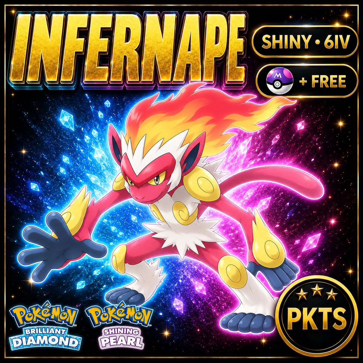 Shiny Infernape for Pokémon Brilliant Diamond & Shining Pearl (BDSP), 6IV, PKTS.