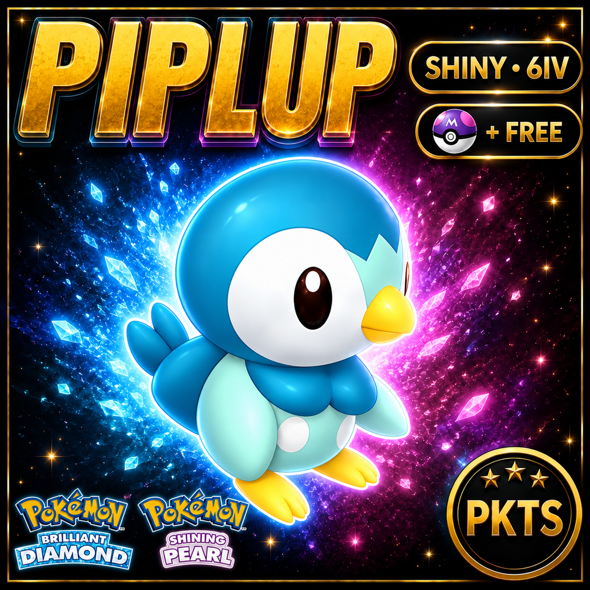 Shiny Piplup for Pokémon Brilliant Diamond & Shining Pearl (BDSP), 6IV, PKTS.