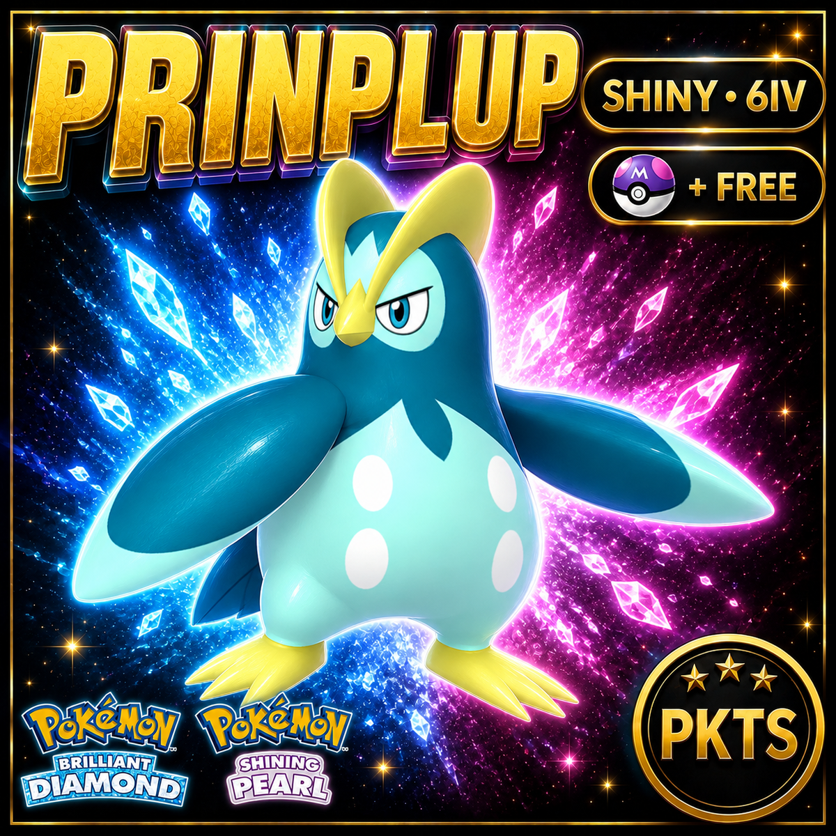 Shiny Prinplup for Pokémon Brilliant Diamond & Shining Pearl (BDSP), 6IV, PKTS.