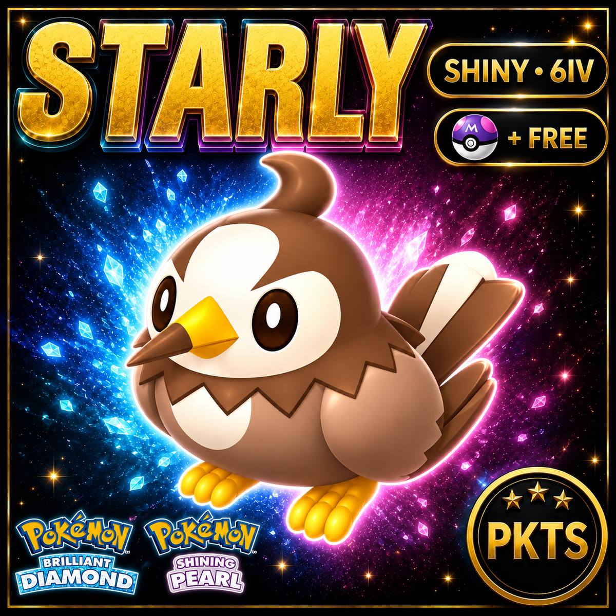 Shiny Starly for Pokémon Brilliant Diamond & Shining Pearl (BDSP), 6IV, PKTS.