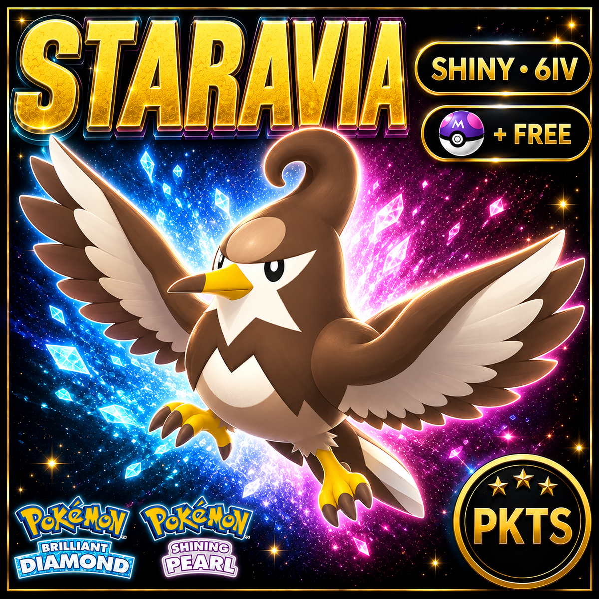 Shiny Staravia for Pokémon Brilliant Diamond & Shining Pearl (BDSP), 6IV, PKTS.