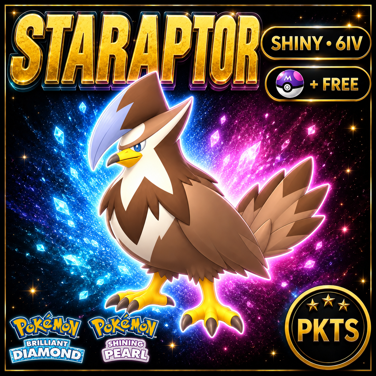 Shiny Staraptor for Pokémon Brilliant Diamond & Shining Pearl (BDSP), 6IV, PKTS.