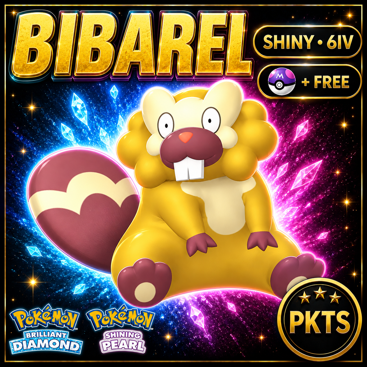 Shiny Bibarel for Pokémon Brilliant Diamond & Shining Pearl (BDSP), 6IV, PKTS.