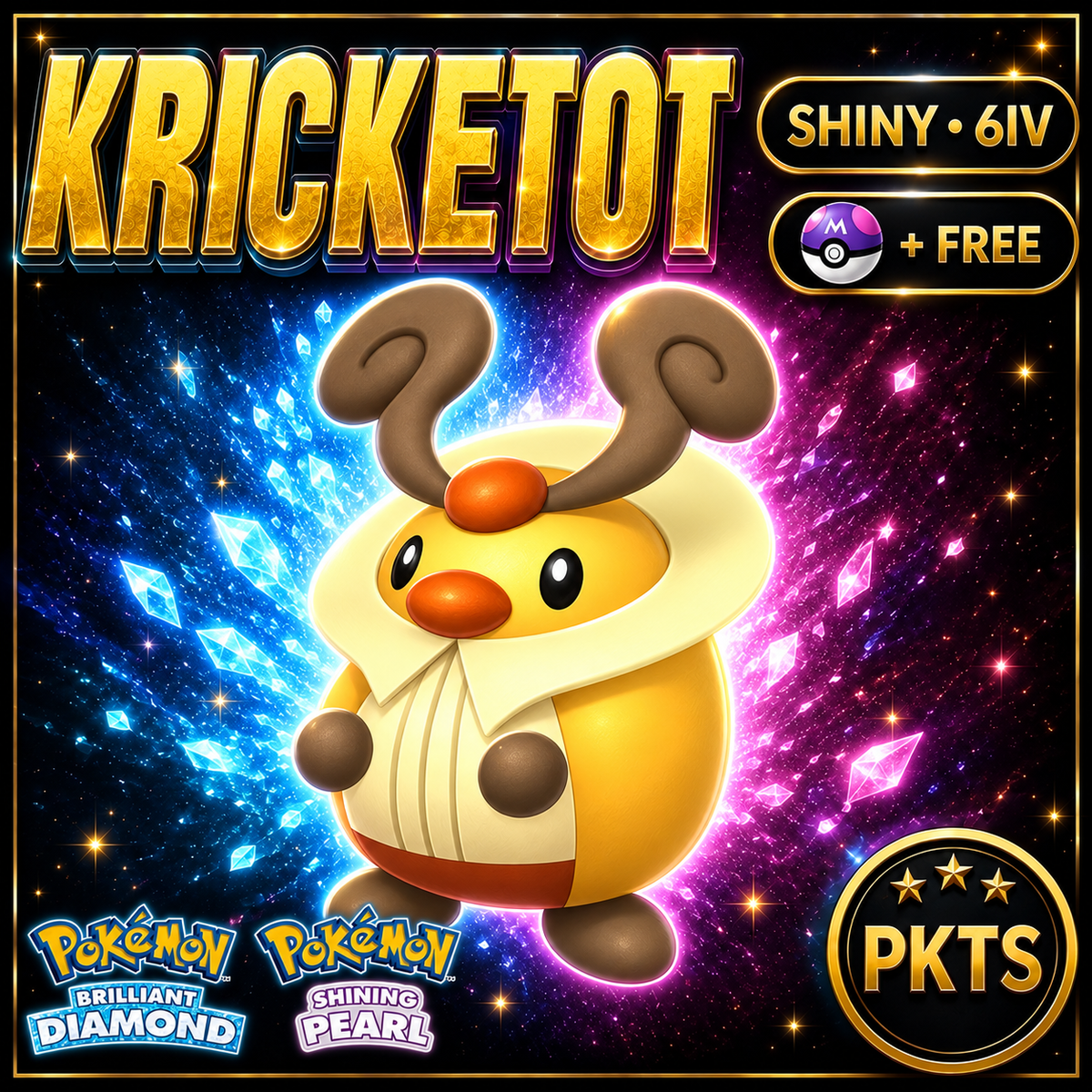 Shiny Kricketot for Pokémon Brilliant Diamond & Shining Pearl (BDSP), 6IV, PKTS.