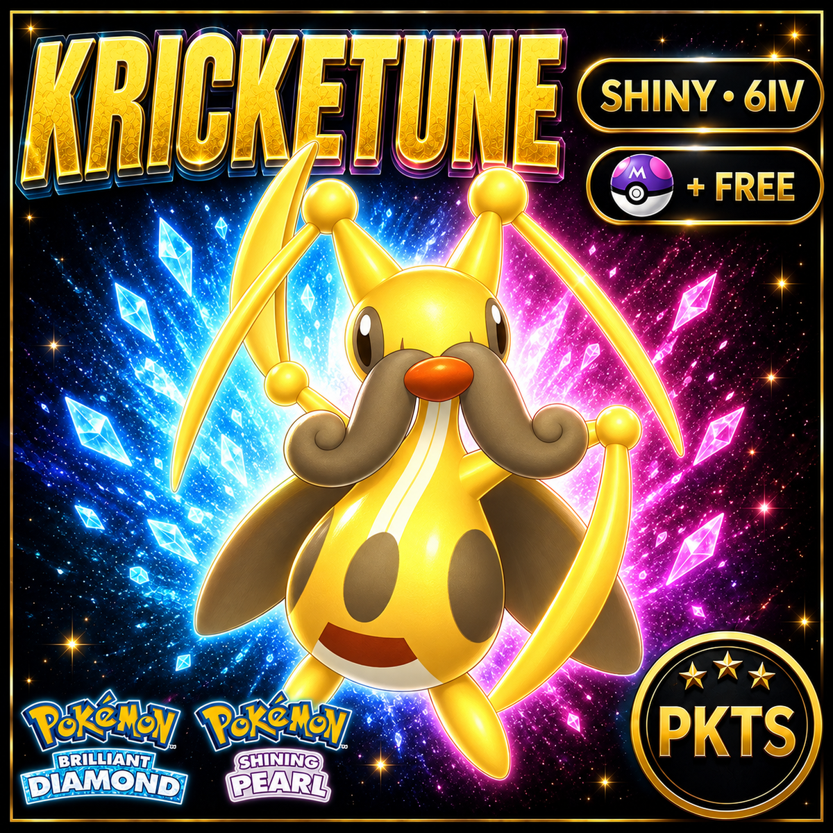 Shiny Kricketune for Pokémon Brilliant Diamond & Shining Pearl (BDSP), 6IV, PKTS.