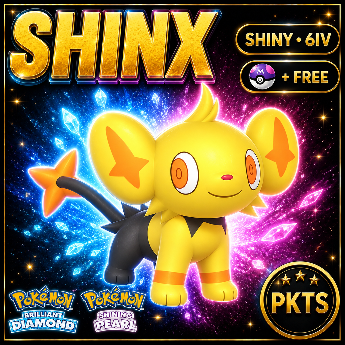 Shiny Shinx for Pokémon Brilliant Diamond & Shining Pearl (BDSP), 6IV, PKTS.