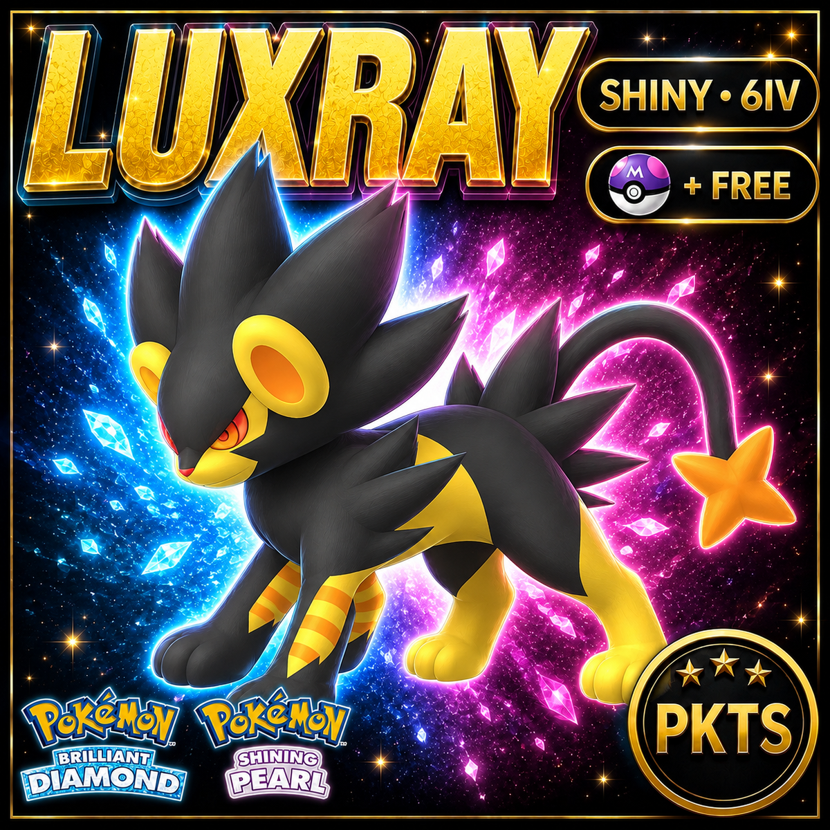 Shiny Luxray for Pokémon Brilliant Diamond & Shining Pearl (BDSP), 6IV, PKTS.