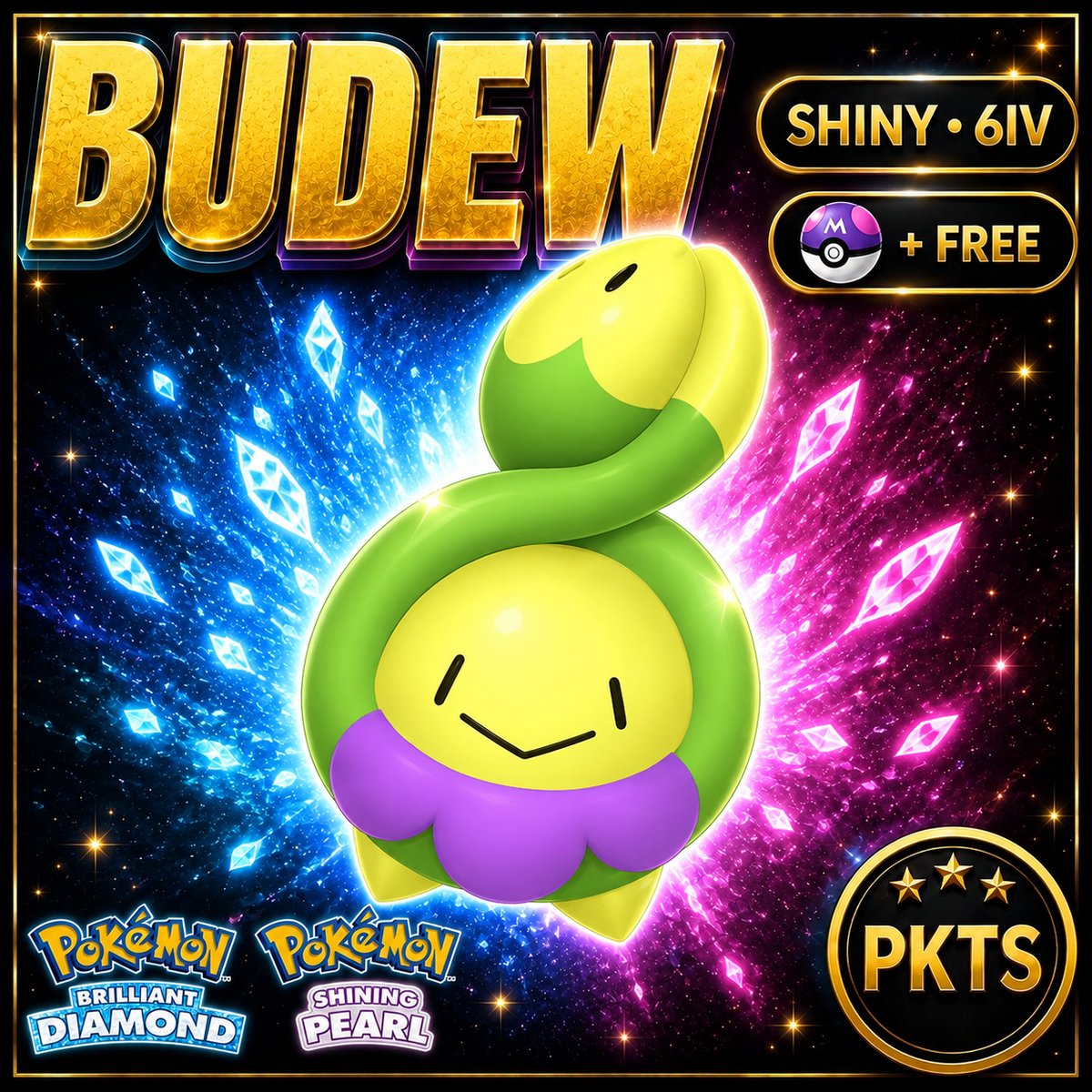 Shiny Budew for Pokémon Brilliant Diamond & Shining Pearl (BDSP), 6IV, PKTS.