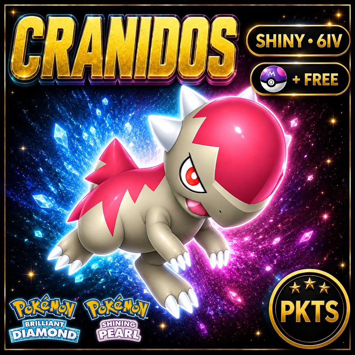 Shiny Cranidos for Pokémon Brilliant Diamond & Shining Pearl (BDSP), 6IV, PKTS.