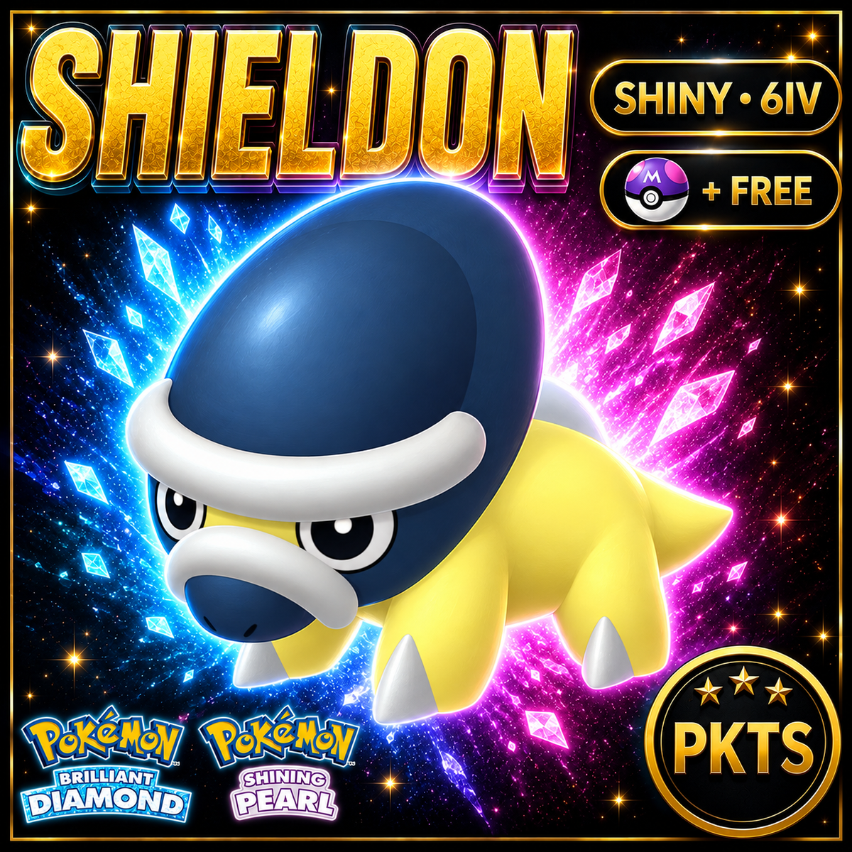 Shiny Shieldon for Pokémon Brilliant Diamond & Shining Pearl (BDSP), 6IV, PKTS.