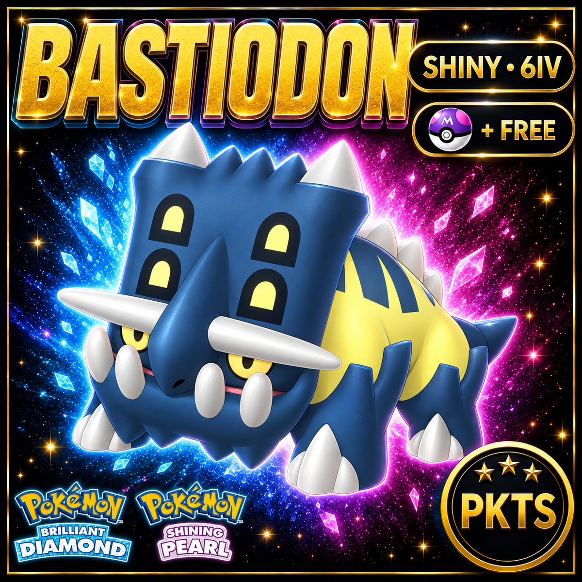 Shiny Bastiodon for Pokémon Brilliant Diamond & Shining Pearl (BDSP), 6IV, PKTS.