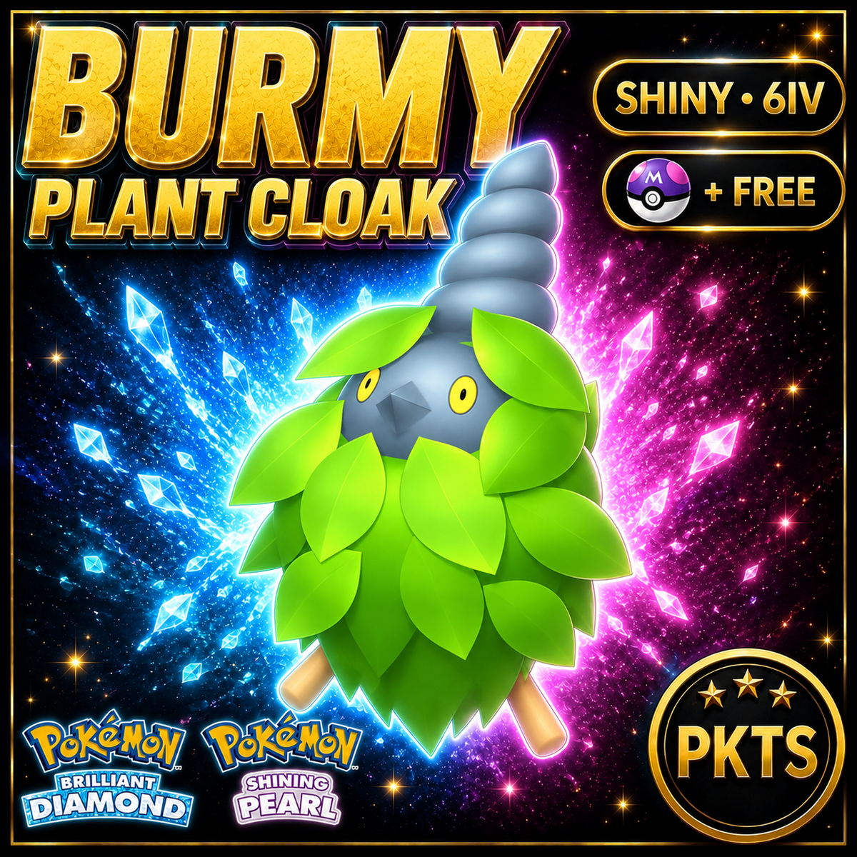Shiny Burmy Plant Cloak for Pokémon Brilliant Diamond & Shining Pearl (BDSP), 6IV, PKTS.
