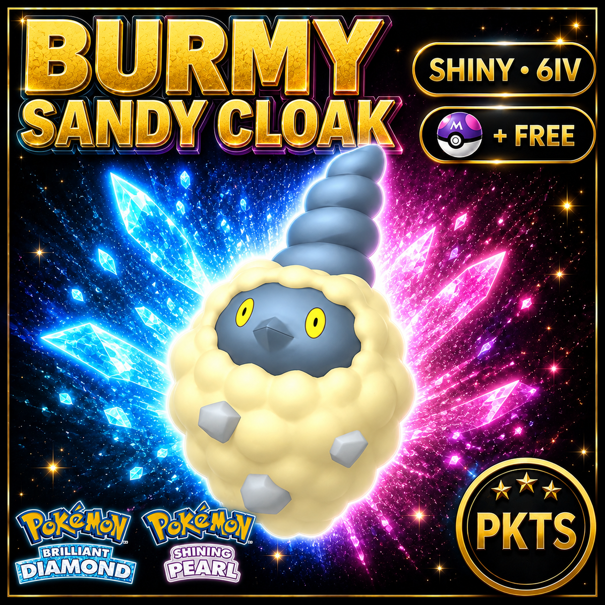 Shiny Burmy Sandy Cloak for Pokémon Brilliant Diamond & Shining Pearl (BDSP), 6IV, PKTS.