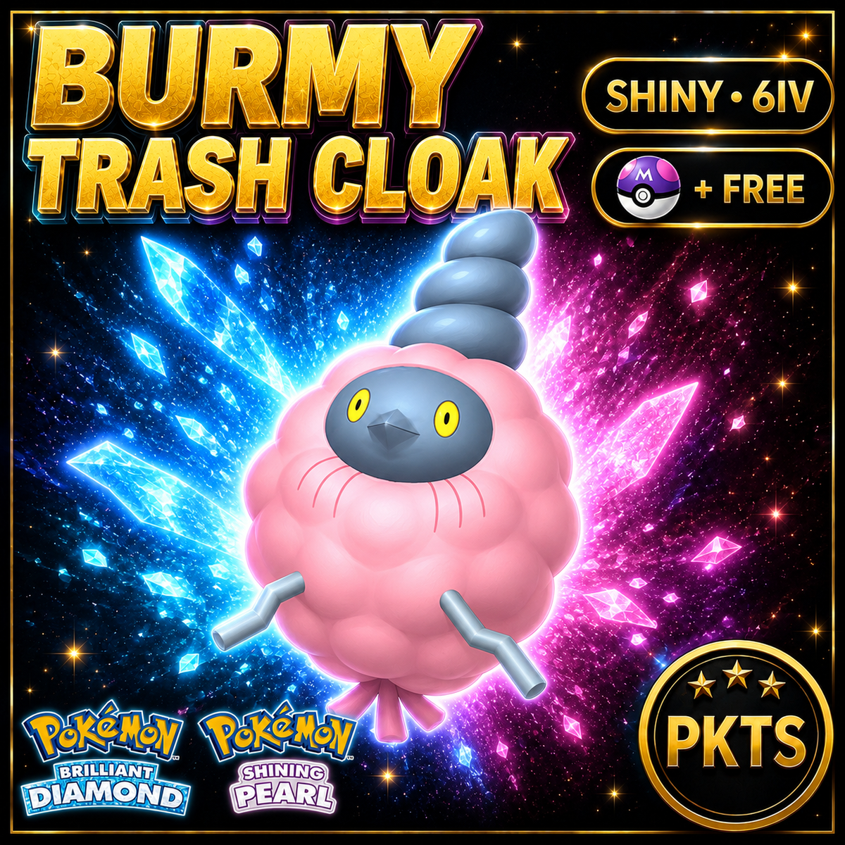 Shiny Burmy Trash Cloak for Pokémon Brilliant Diamond & Shining Pearl (BDSP), 6IV, PKTS.