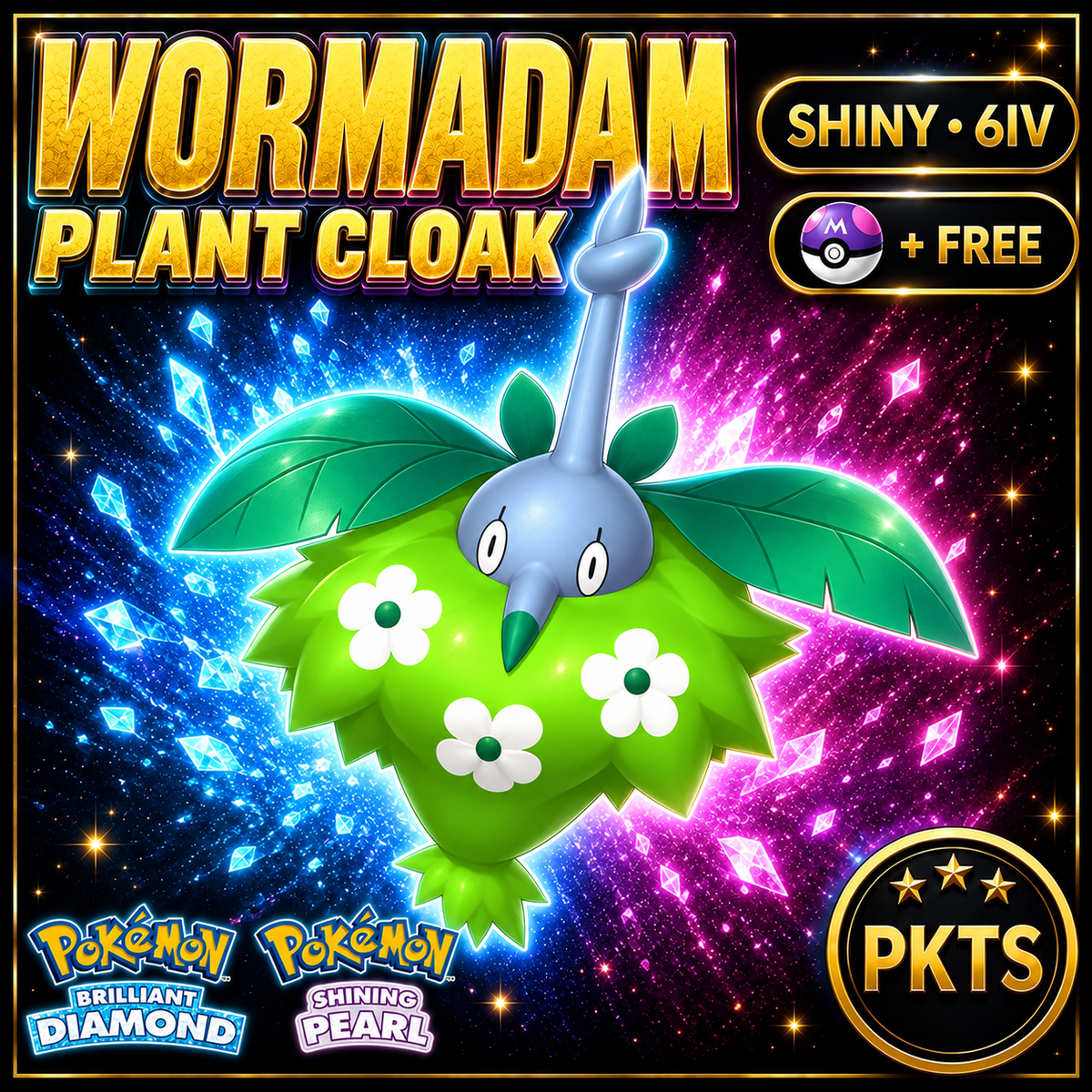 Shiny Wormadam Plant Cloak for Pokémon Brilliant Diamond & Shining Pearl (BDSP), 6IV, PKTS.