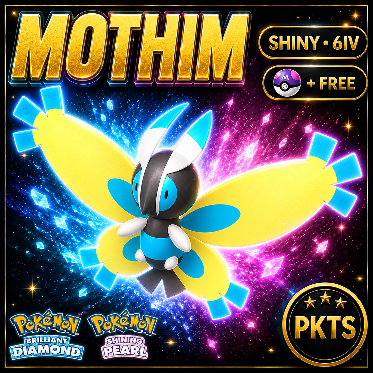 Shiny Mothim for Pokémon Brilliant Diamond & Shining Pearl (BDSP), 6IV, PKTS.