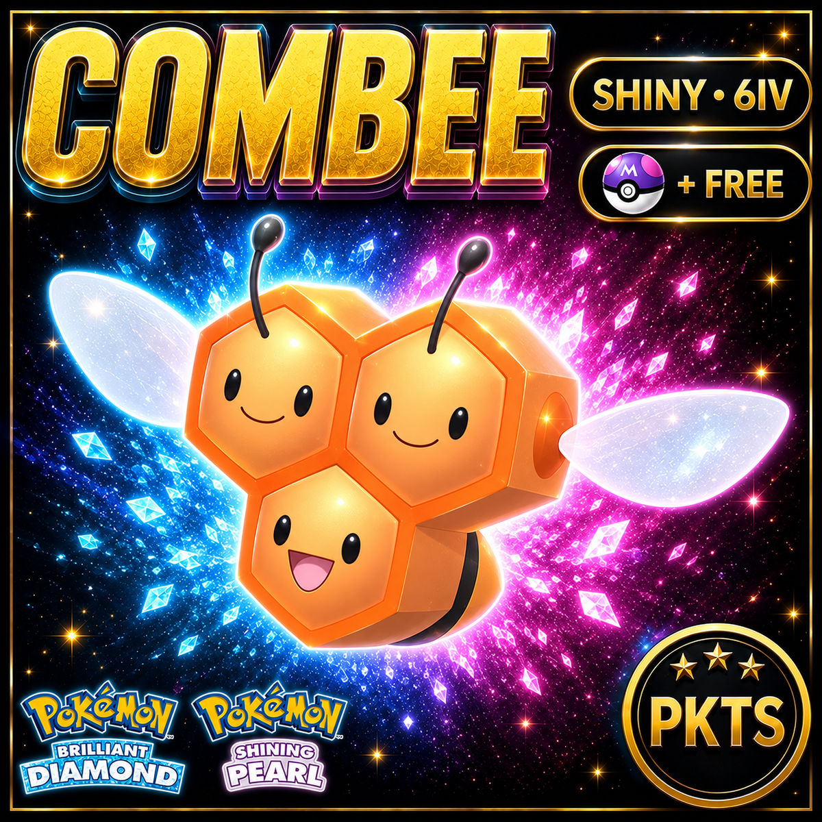 Shiny Combee for Pokémon Brilliant Diamond & Shining Pearl (BDSP), 6IV, PKTS.