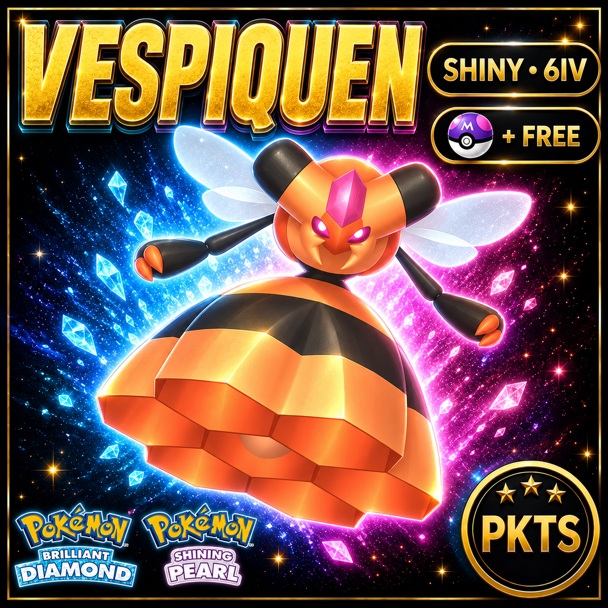 Shiny Vespiquen for Pokémon Brilliant Diamond & Shining Pearl (BDSP), 6IV, PKTS.