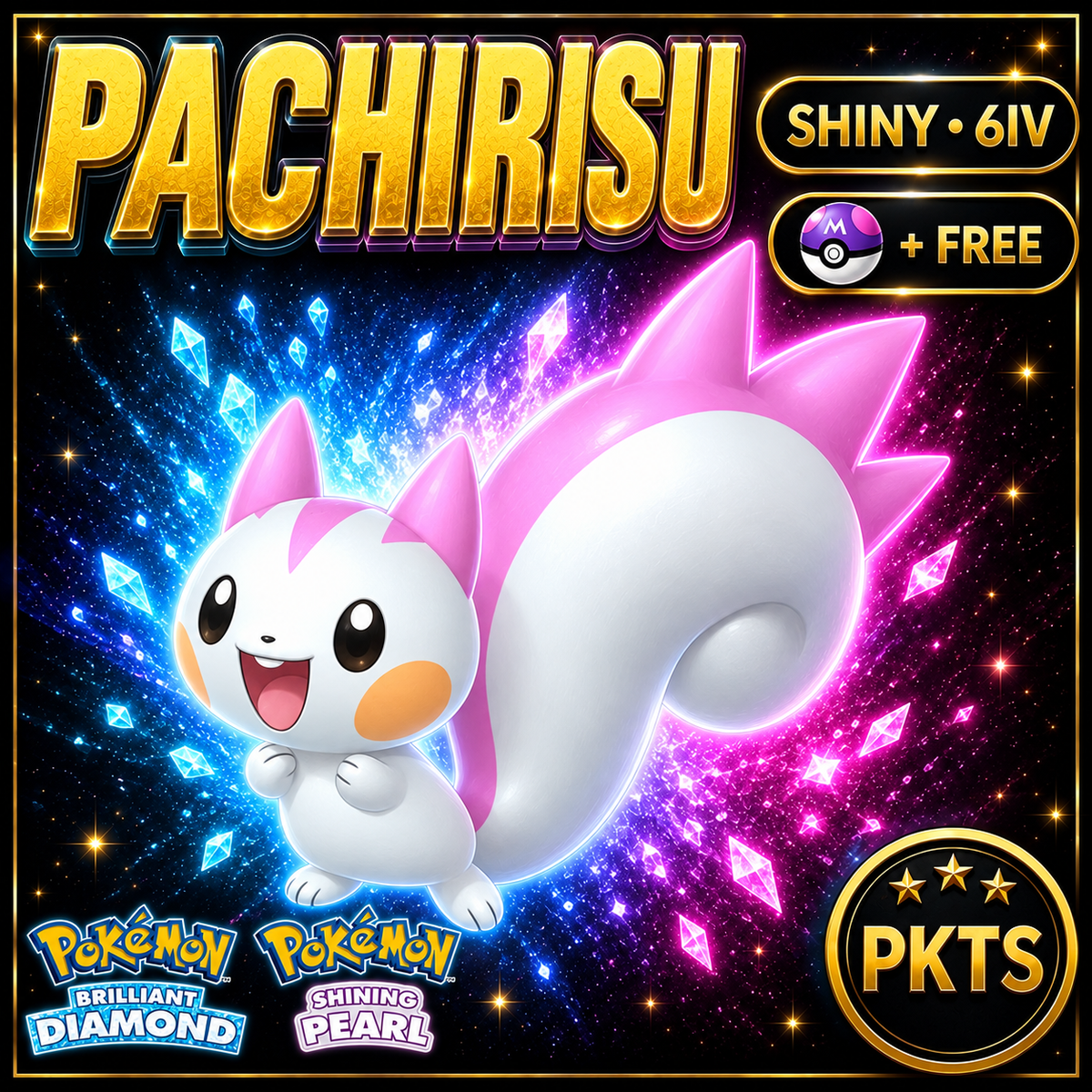 Shiny Pachirisu for Pokémon Brilliant Diamond & Shining Pearl (BDSP), 6IV, PKTS.