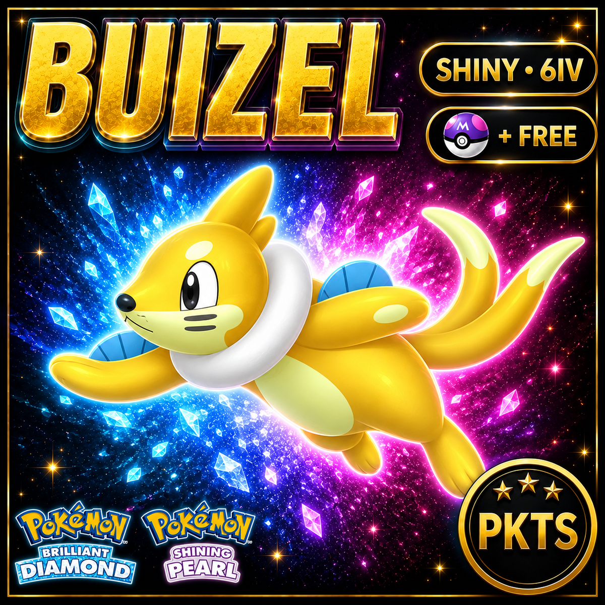 Shiny Buizel for Pokémon Brilliant Diamond & Shining Pearl (BDSP), 6IV, PKTS.