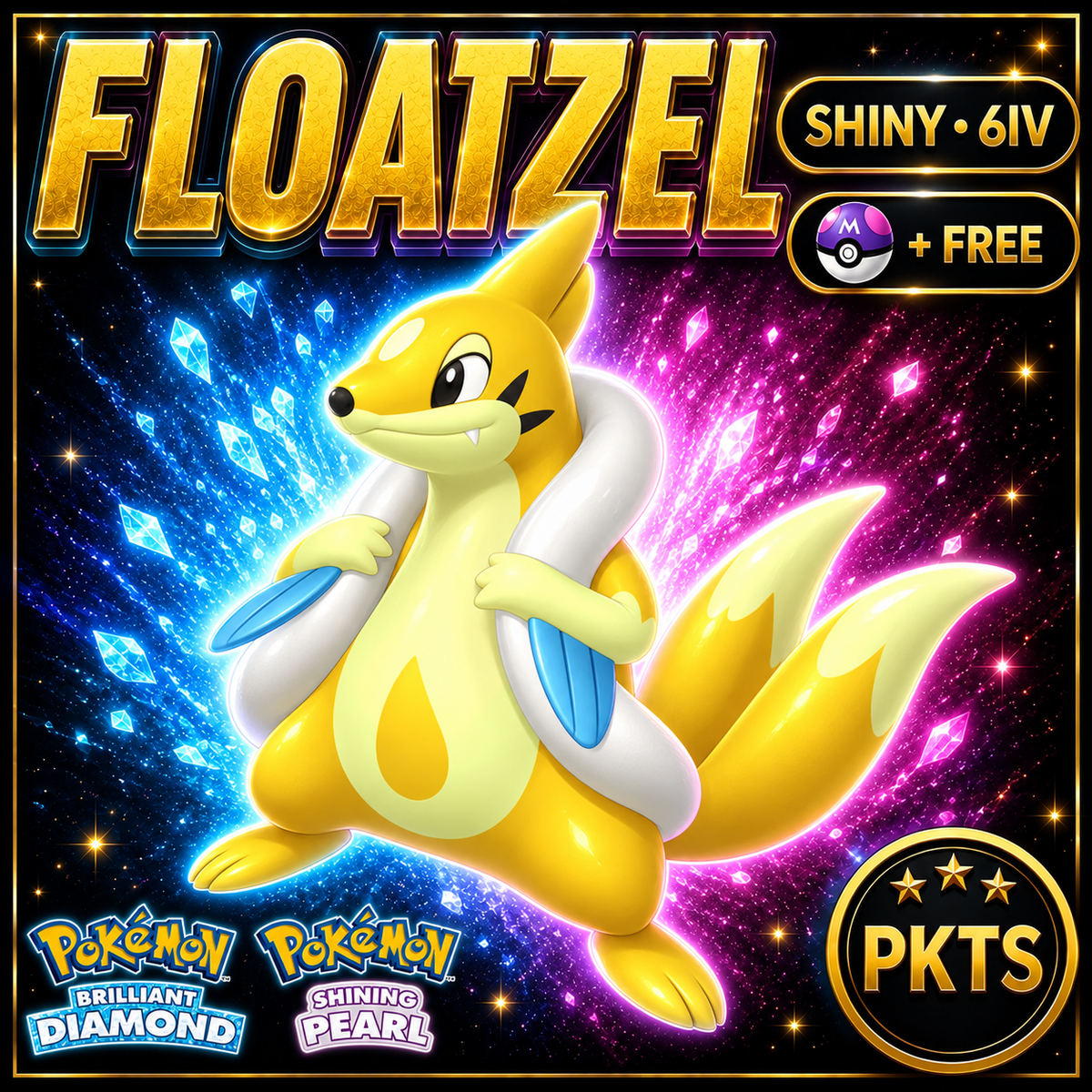 Shiny Floatzel for Pokémon Brilliant Diamond & Shining Pearl (BDSP), 6IV, PKTS.