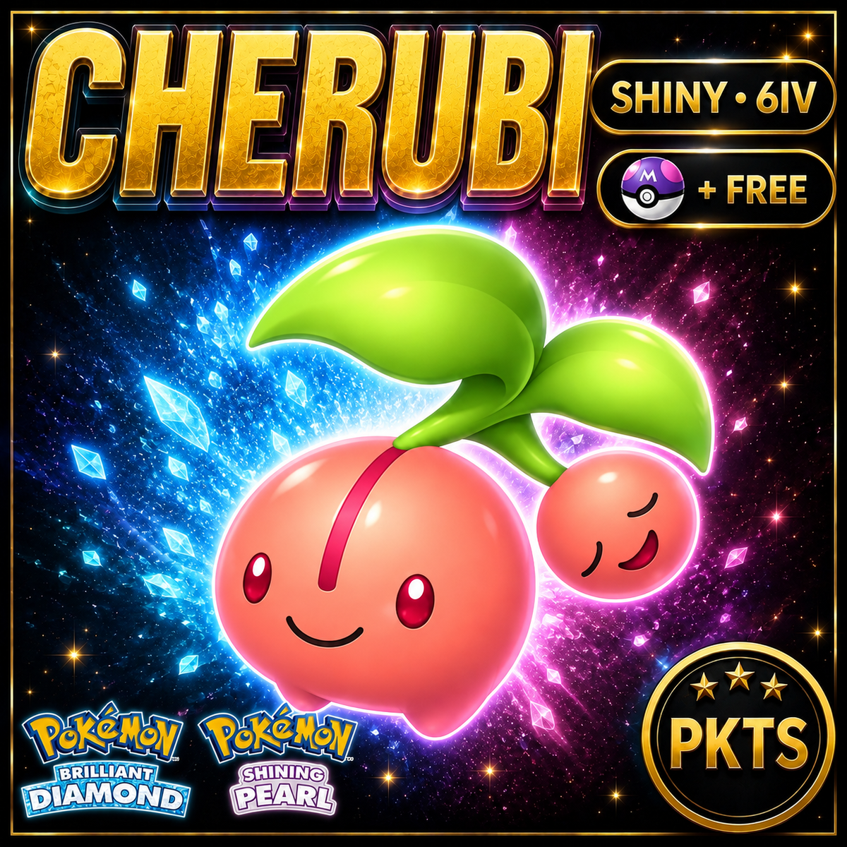 Shiny Cherubi for Pokémon Brilliant Diamond & Shining Pearl (BDSP), 6IV, PKTS.