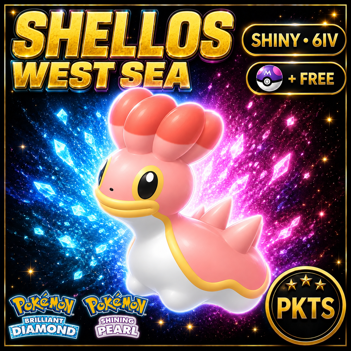 Shiny Shellos West Sea for Pokémon Brilliant Diamond & Shining Pearl (BDSP), 6IV, PKTS.