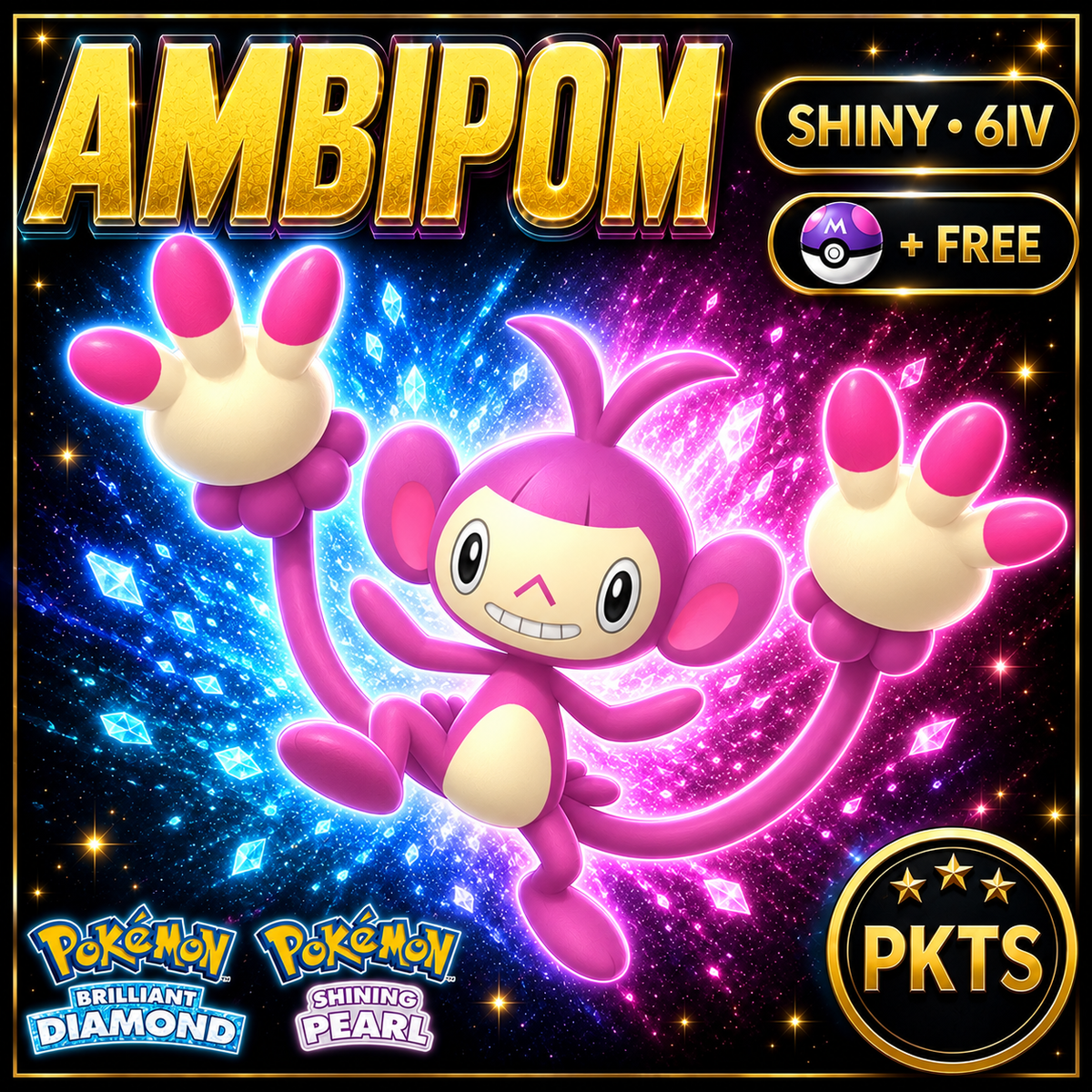 Shiny Ambipom for Pokémon Brilliant Diamond & Shining Pearl (BDSP), 6IV, PKTS.